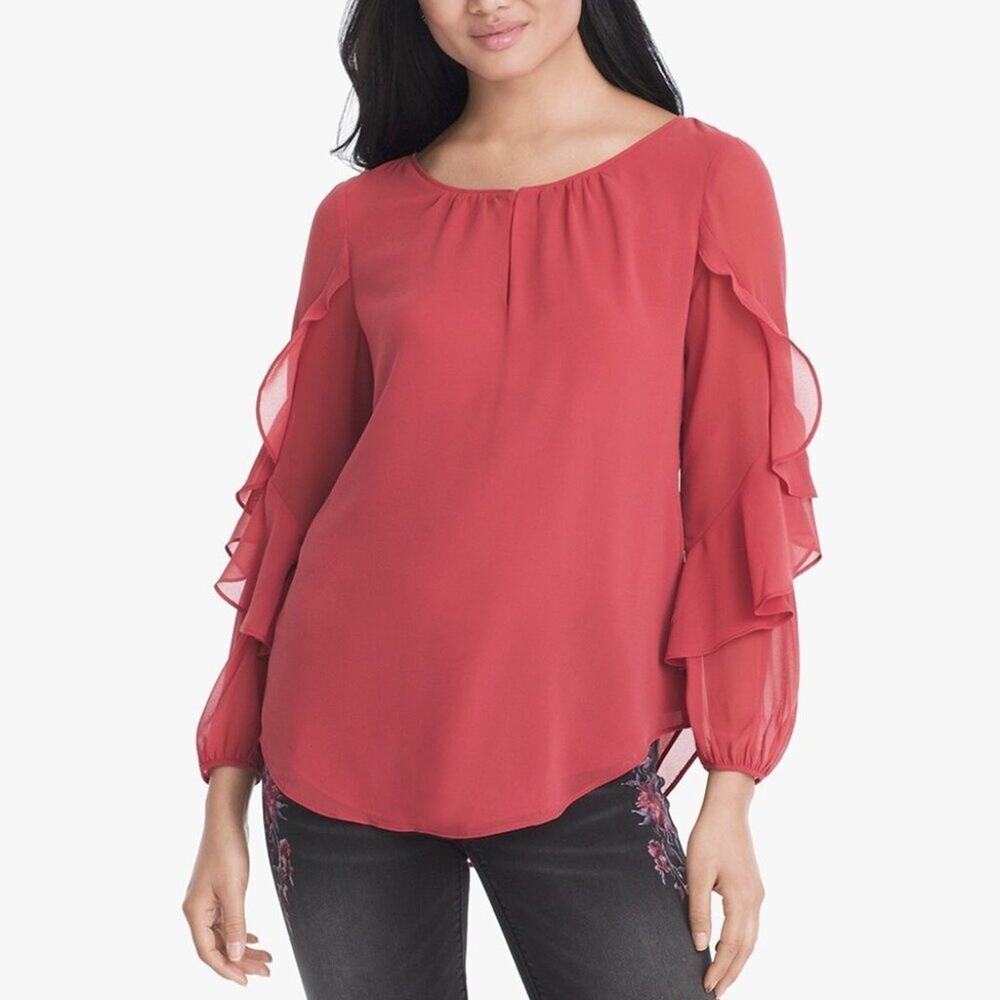 WHBM Romance Petite Ruffle-Sleeve Blouse Size 12 Petite